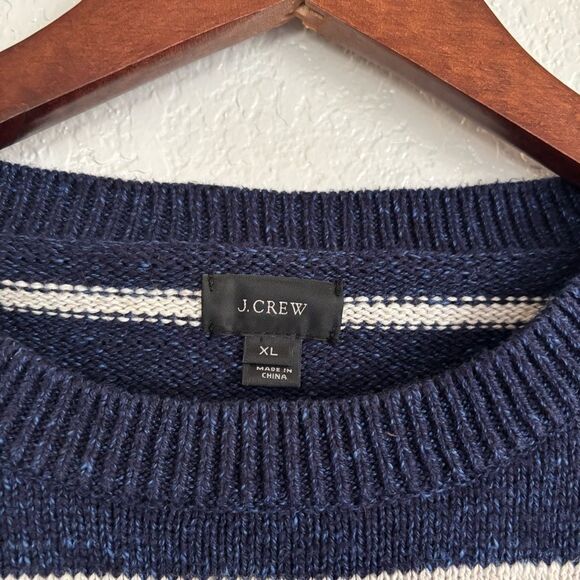 J. Crew 100% Cotton Crew Neck Preppy Navy White Striped Sweater - Picture 4 of 8